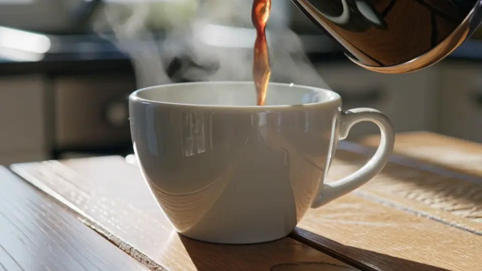 My Kling 3.0 test: coffee poured into a white cup, frame from a 1080p clip