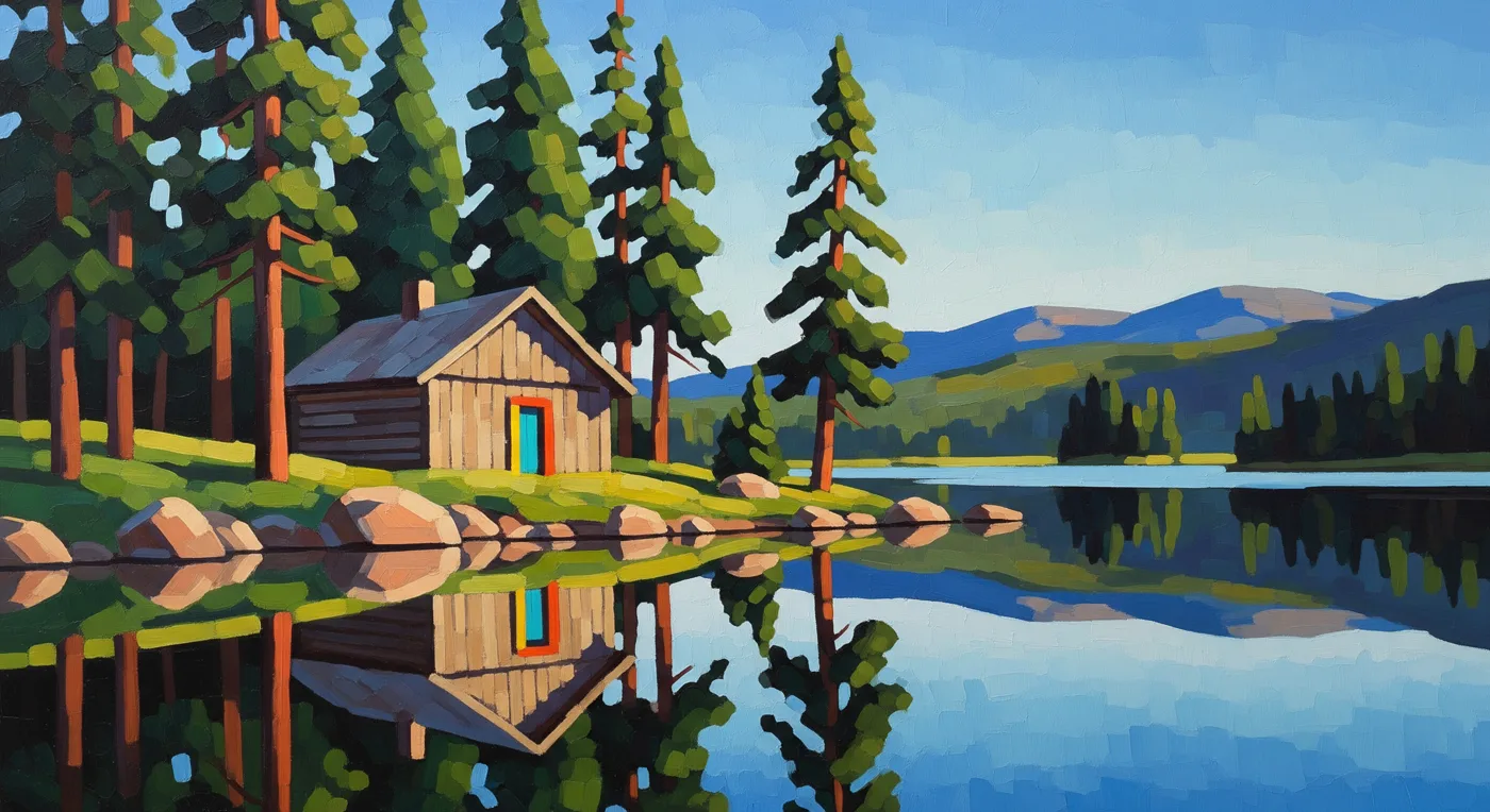 Imagen 4 launch gallery (Google I/O 2025): "Lake painting created by Imagen 4" (vendor alt text; prompt not published).